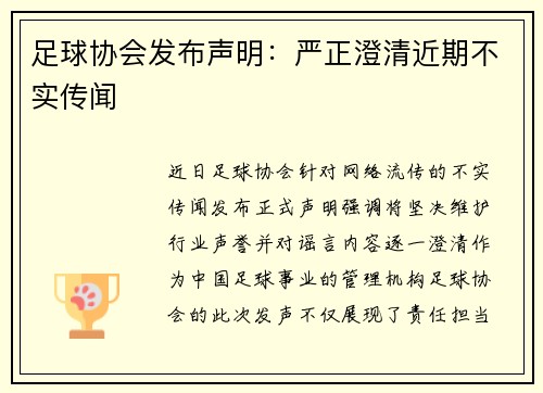 足球协会发布声明：严正澄清近期不实传闻